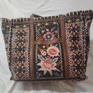 Johnny Was Brown Floral Geometric Tote Bag